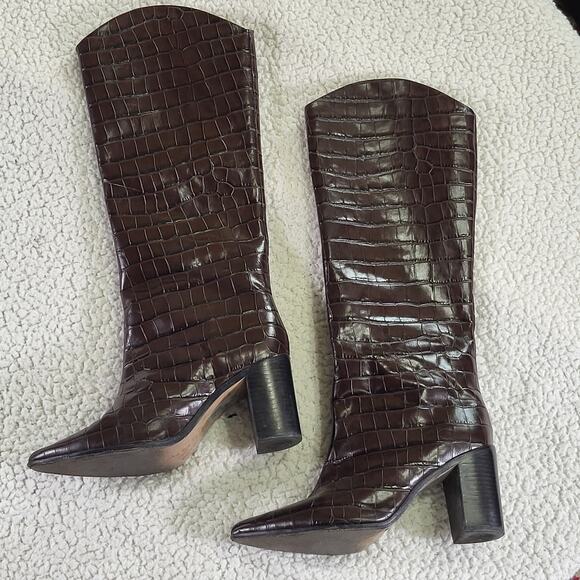 Schutz Maryana Block Boot Leather Dark Chocolate size 8.5B - Picture 2 of 6
